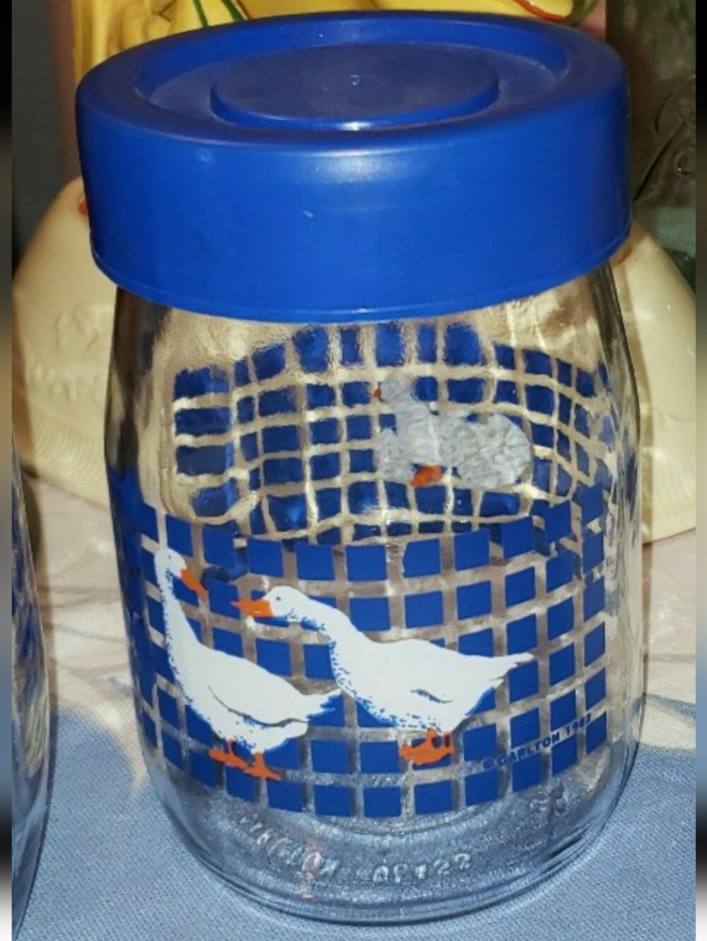 Vintage Blue Geese 1L Glass CanisterCarlton Glass